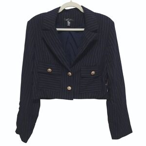 NWT Aqua Bloomingdales Exclusive Pinstripe Cropped‎ Blazer Jacket Gold Buttons L